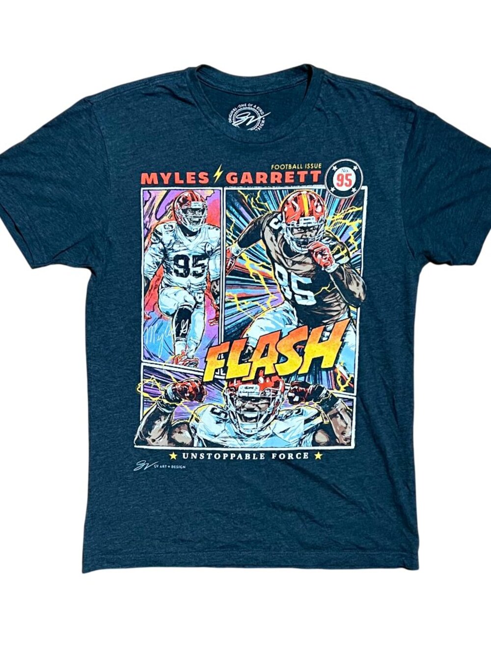 Myles Garrett Flash Unstoppable Force GV Artwork Graphic T-Shirt, Men's Small